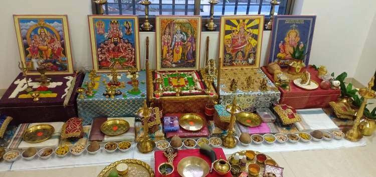 Puja Samagri and Deity Arrangement